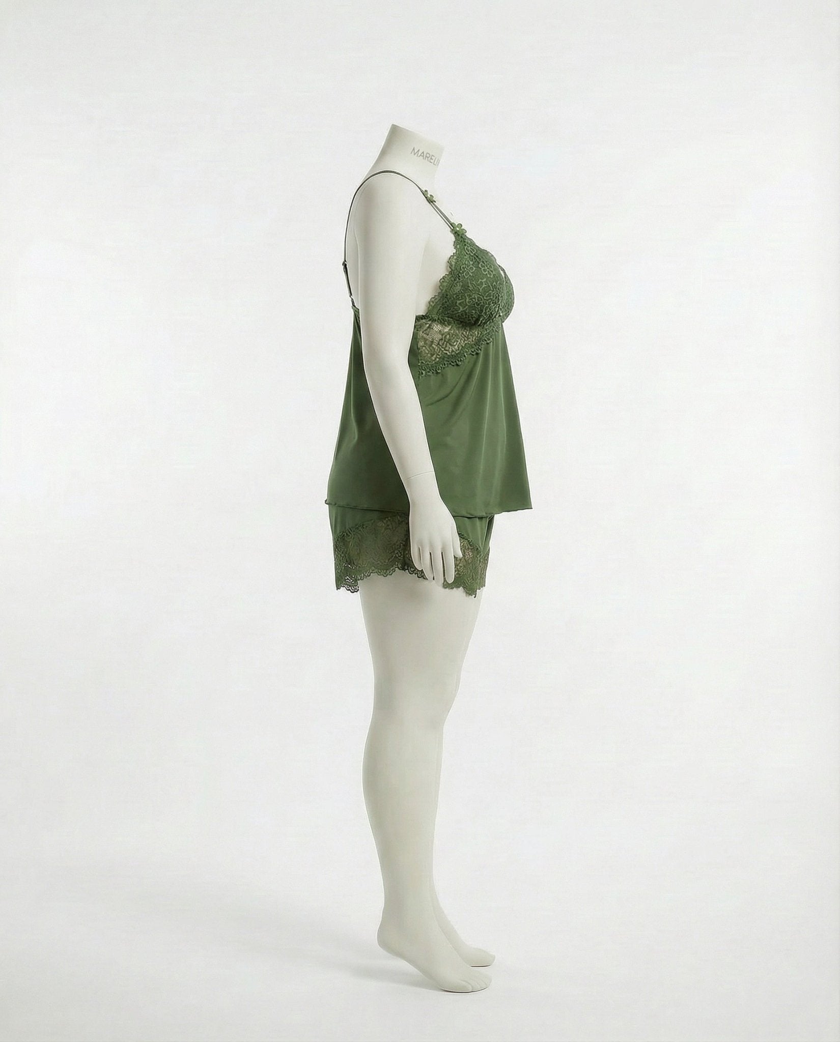 Olive Plus Size Lace Trim Camisole And Shorts Set - Marelia