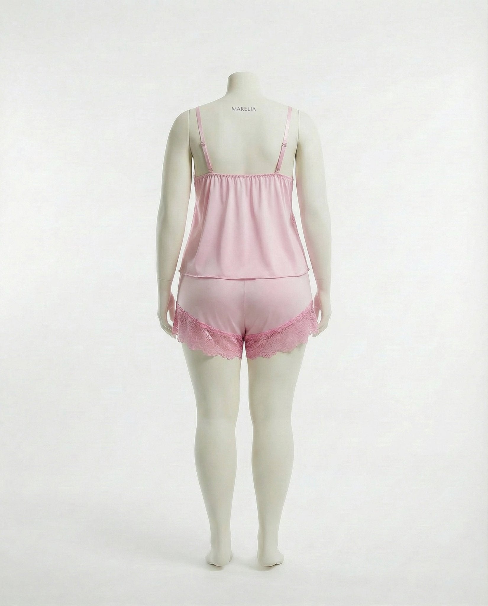 Pink Plus Size Lace Trim Camisole And Shorts Set - Marelia