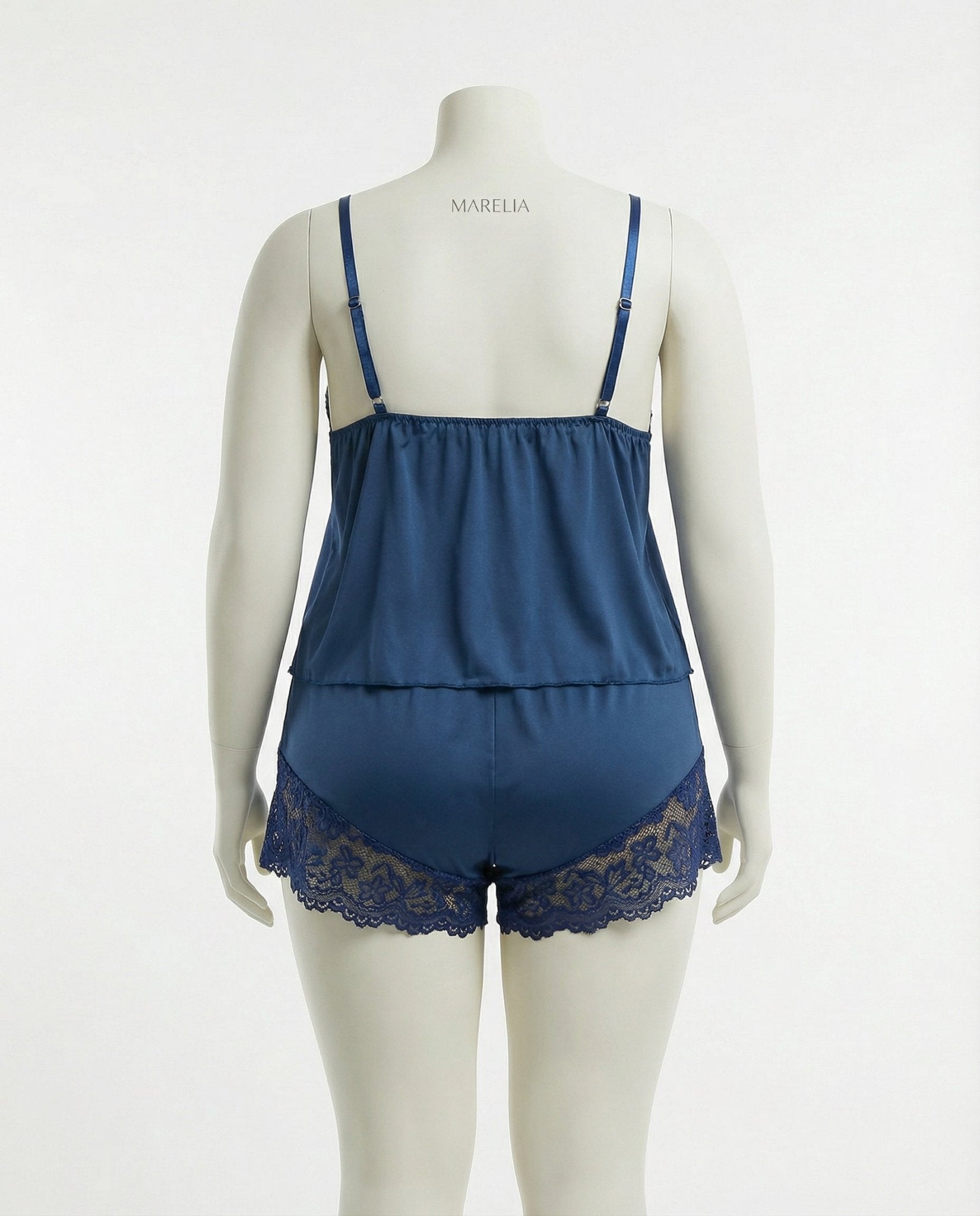 Navy Plus Size Lace Trim Camisole And Shorts Set - Marelia
