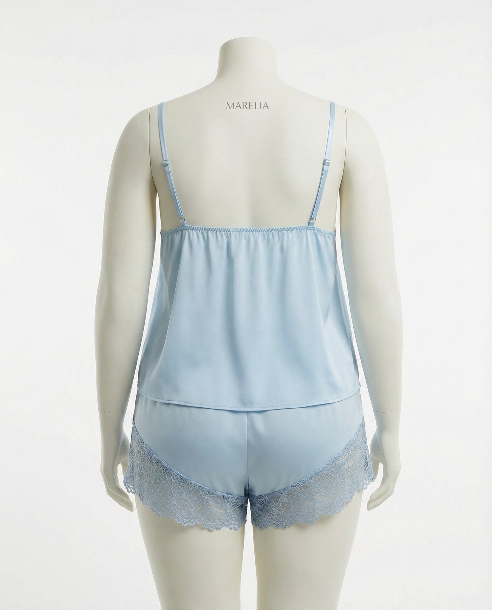 Sky Blue Plus Size Lace Trim Camisole And Shorts Set - Marelia