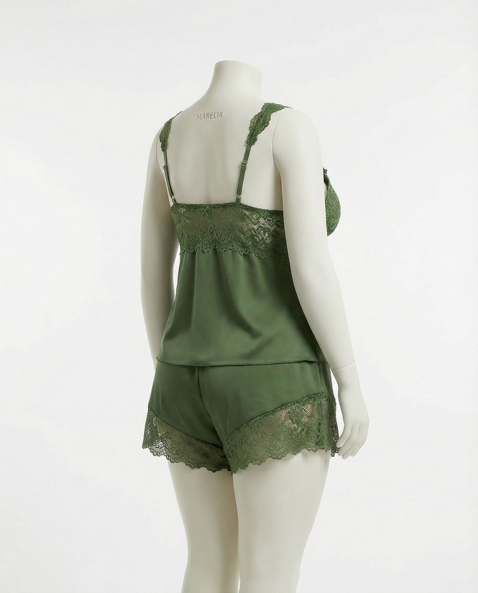 Olive Plus Size Lace Trim Camisole And Shorts Set - Marelia