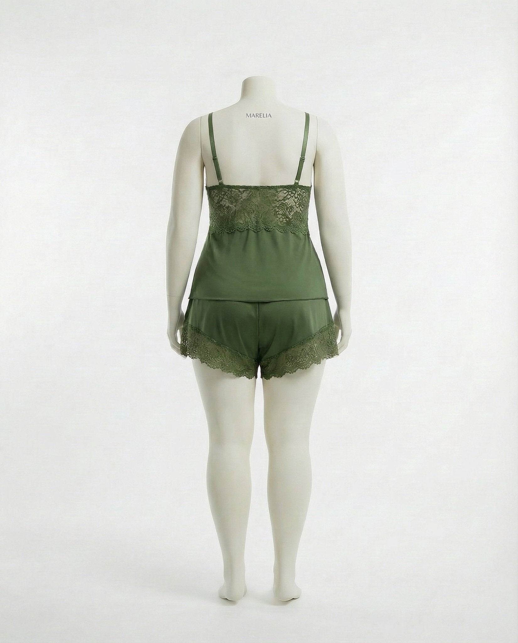 Olive Plus Size Lace Trim Camisole And Shorts Set - Marelia