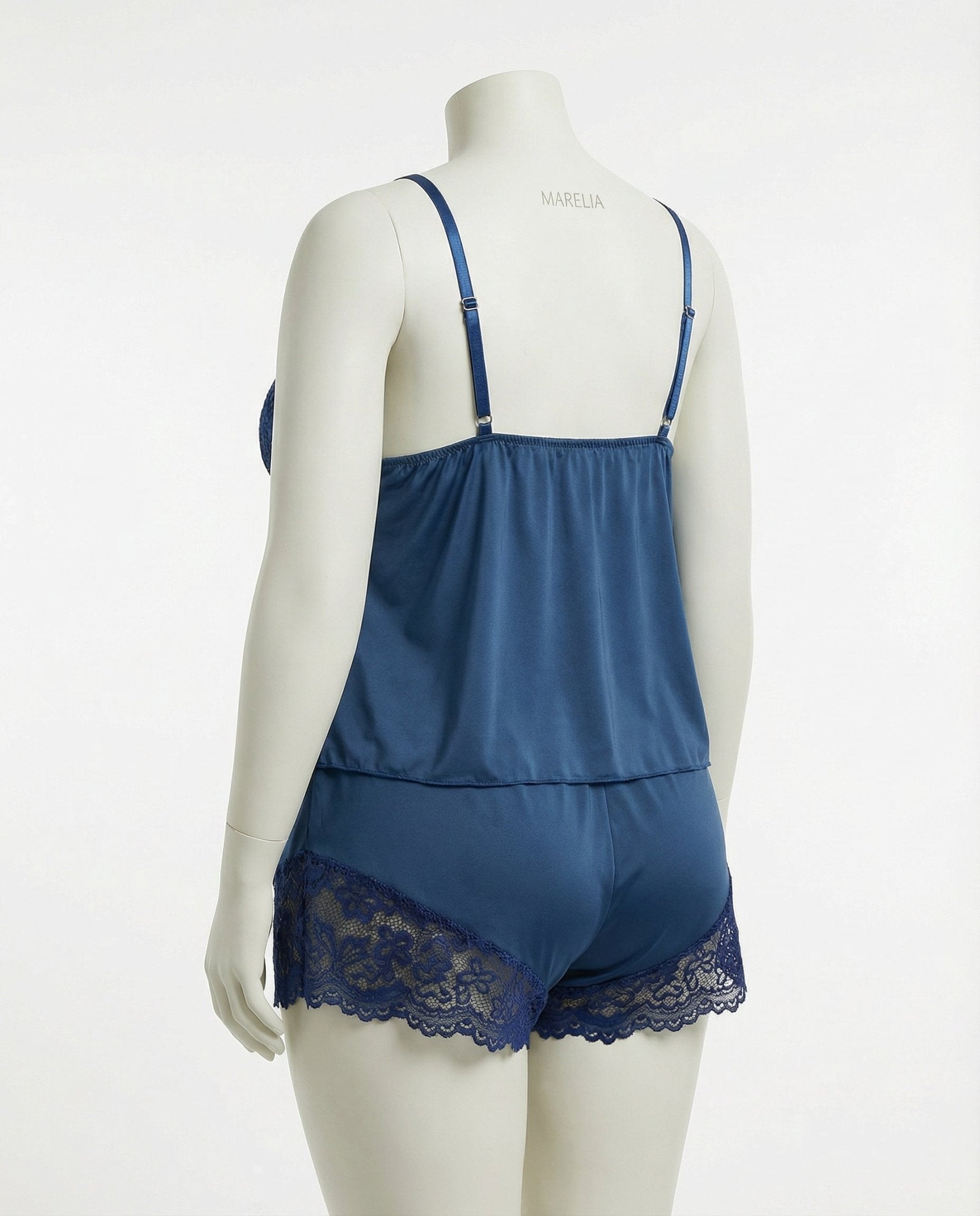 Navy Plus Size Lace Trim Camisole And Shorts Set - Marelia