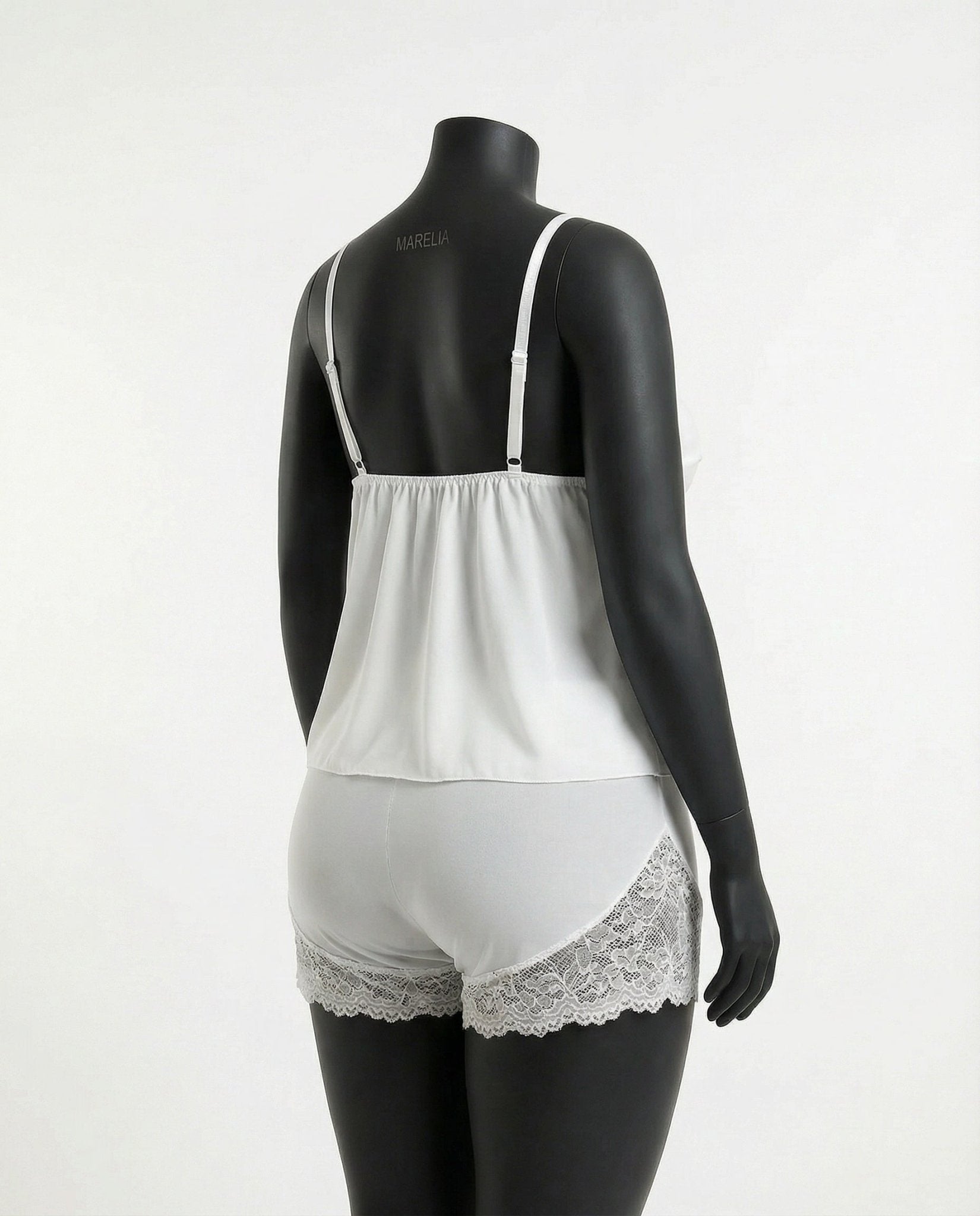White Plus Size Lace Trim Camisole And Shorts Set - Marelia