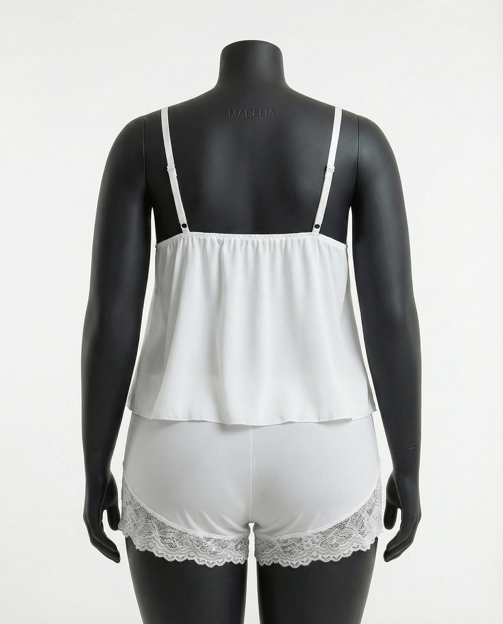White Plus Size Lace Trim Camisole And Shorts Set - Marelia
