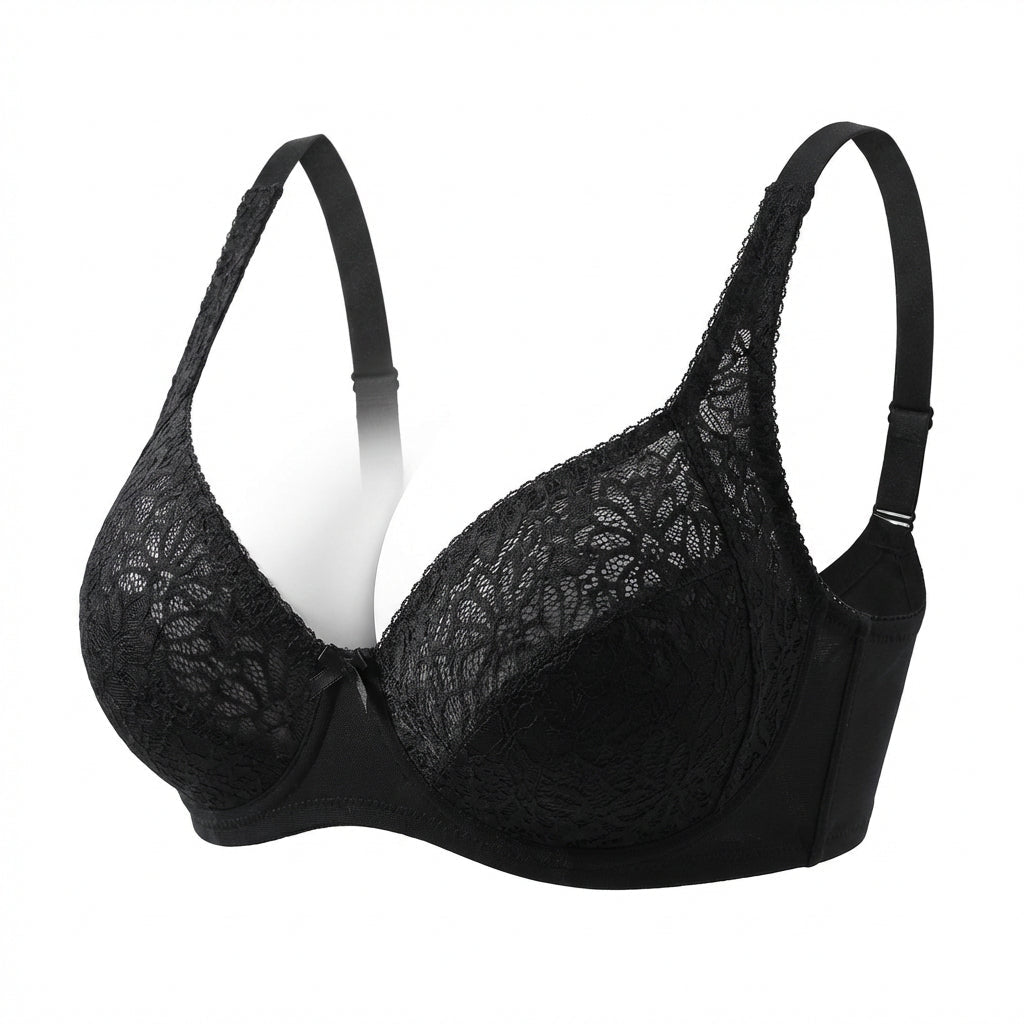 Black Plus Size Lace Underwire Bra - Marelia