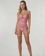 Lace And Mesh Bodysuit With Garter Straps