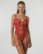 Lace And Mesh Bodysuit With Garter Straps