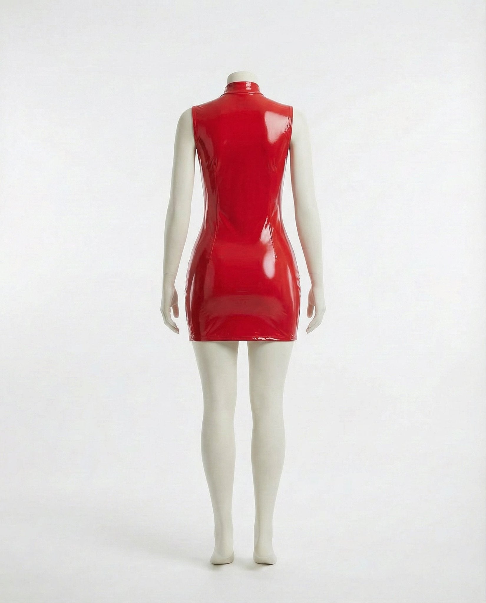 Red PVC High Neck Mini Dress With Front Zip - Marelia