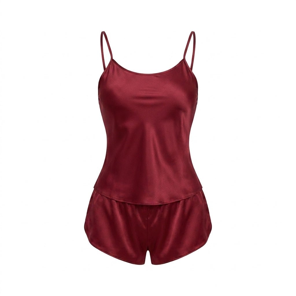 Burgundy Satin Cami Short Pyjama Set - MARELIA