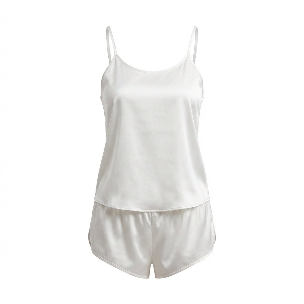 White Satin Cami Short Pyjama Set - MARELIA