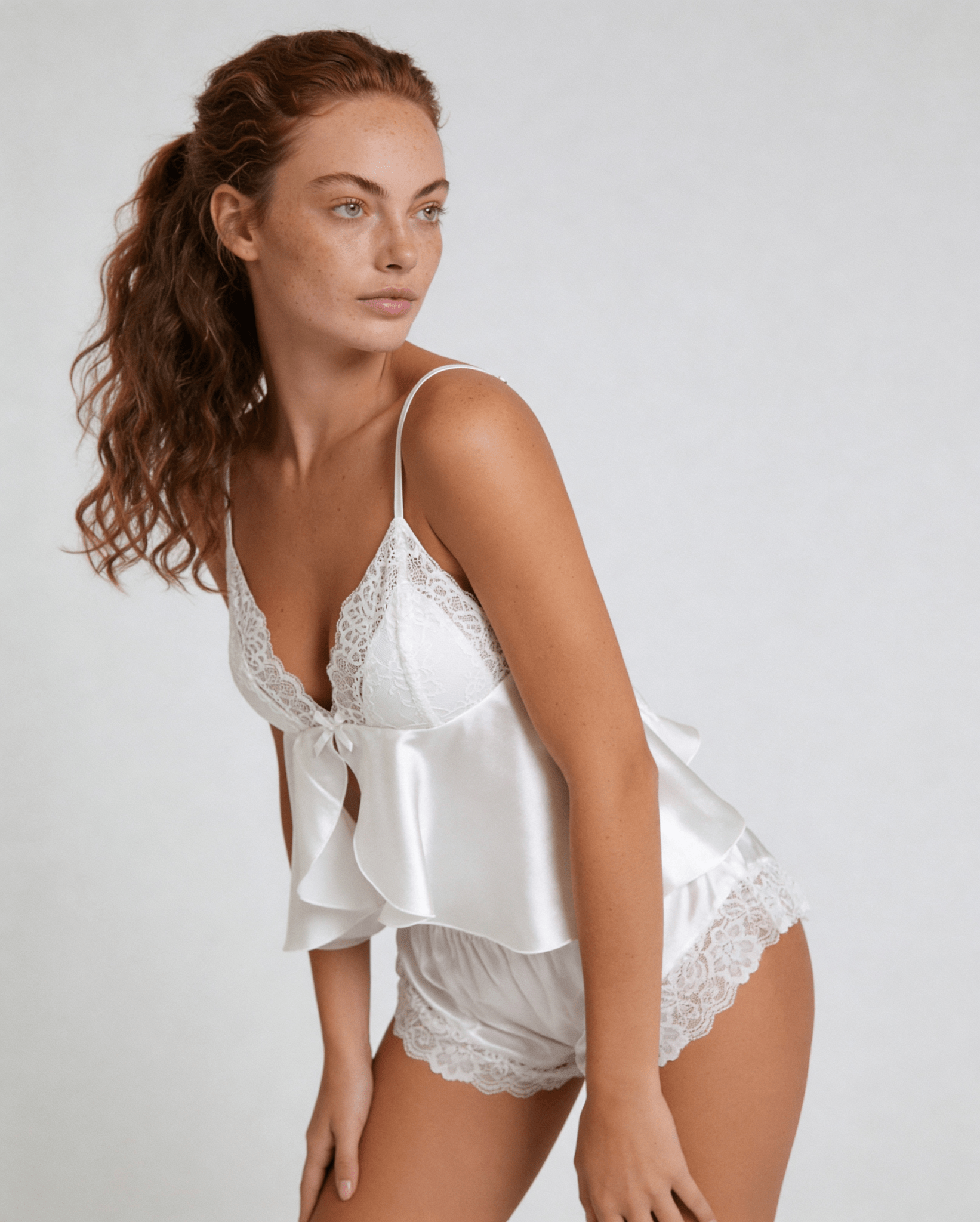 White Satin Cami Shorts Pyjama Set - MARELIA