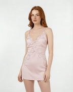 Pink Satin Lace Applique Slip Chemise - MARELIA
