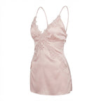 Pink Satin Lace Applique Slip Chemise - MARELIA