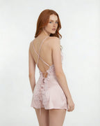 Pink Satin Lace Applique Slip Chemise - MARELIA