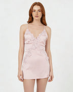 Pink Satin Lace Applique Slip Chemise - MARELIA