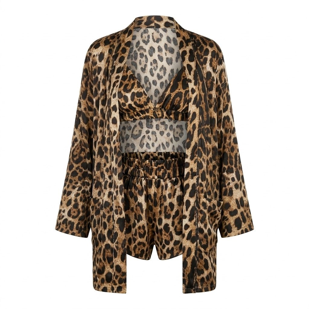 Leopard Satin Leopard Print Pyjama Set With Robe - MARELIA