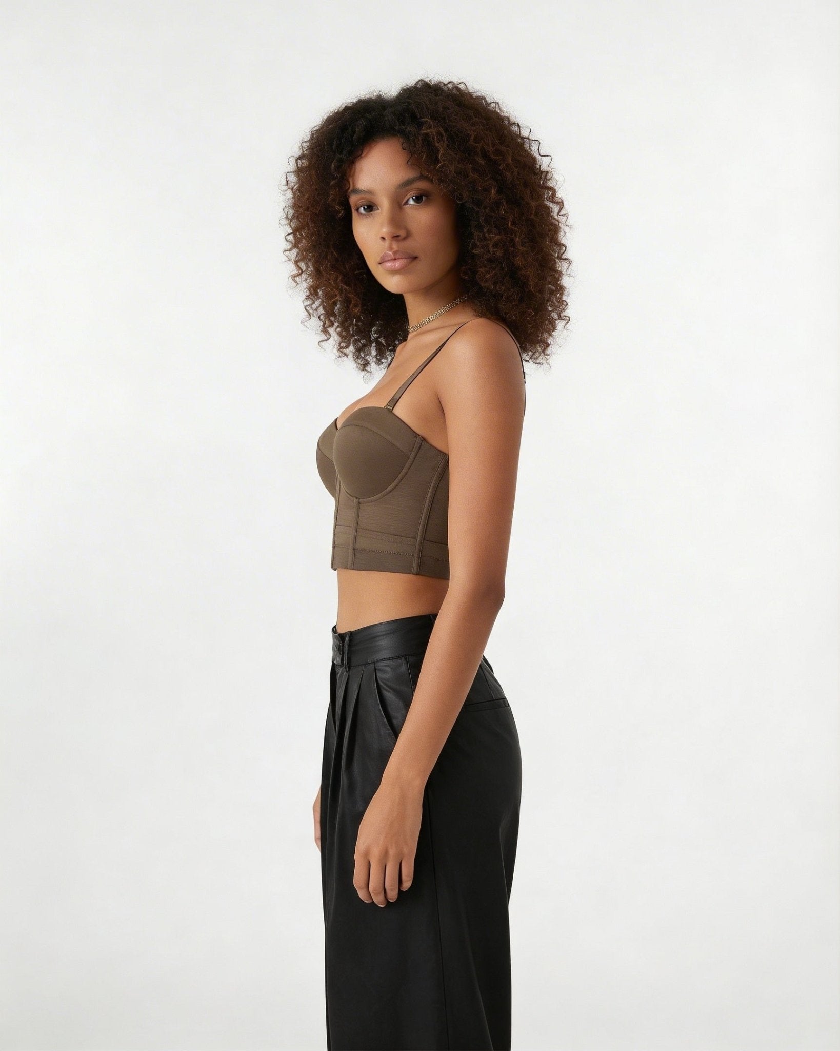 Brown Seamed Underwire Crop Bustier - MARELIA