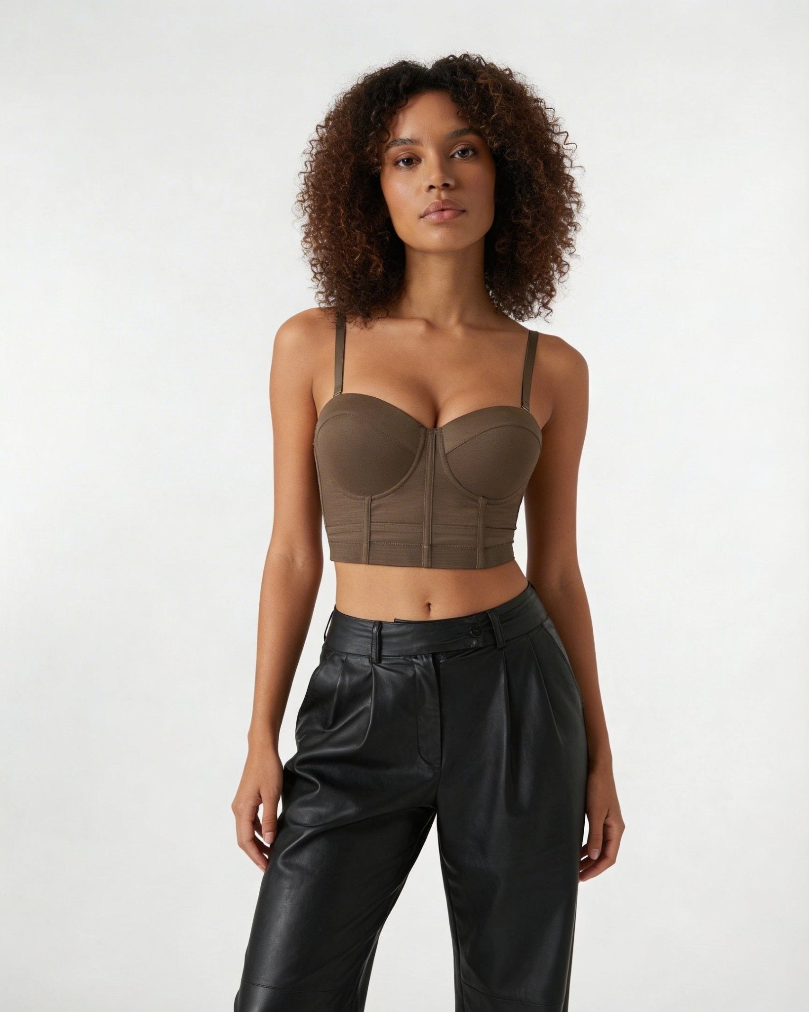 Brown Seamed Underwire Crop Bustier - MARELIA