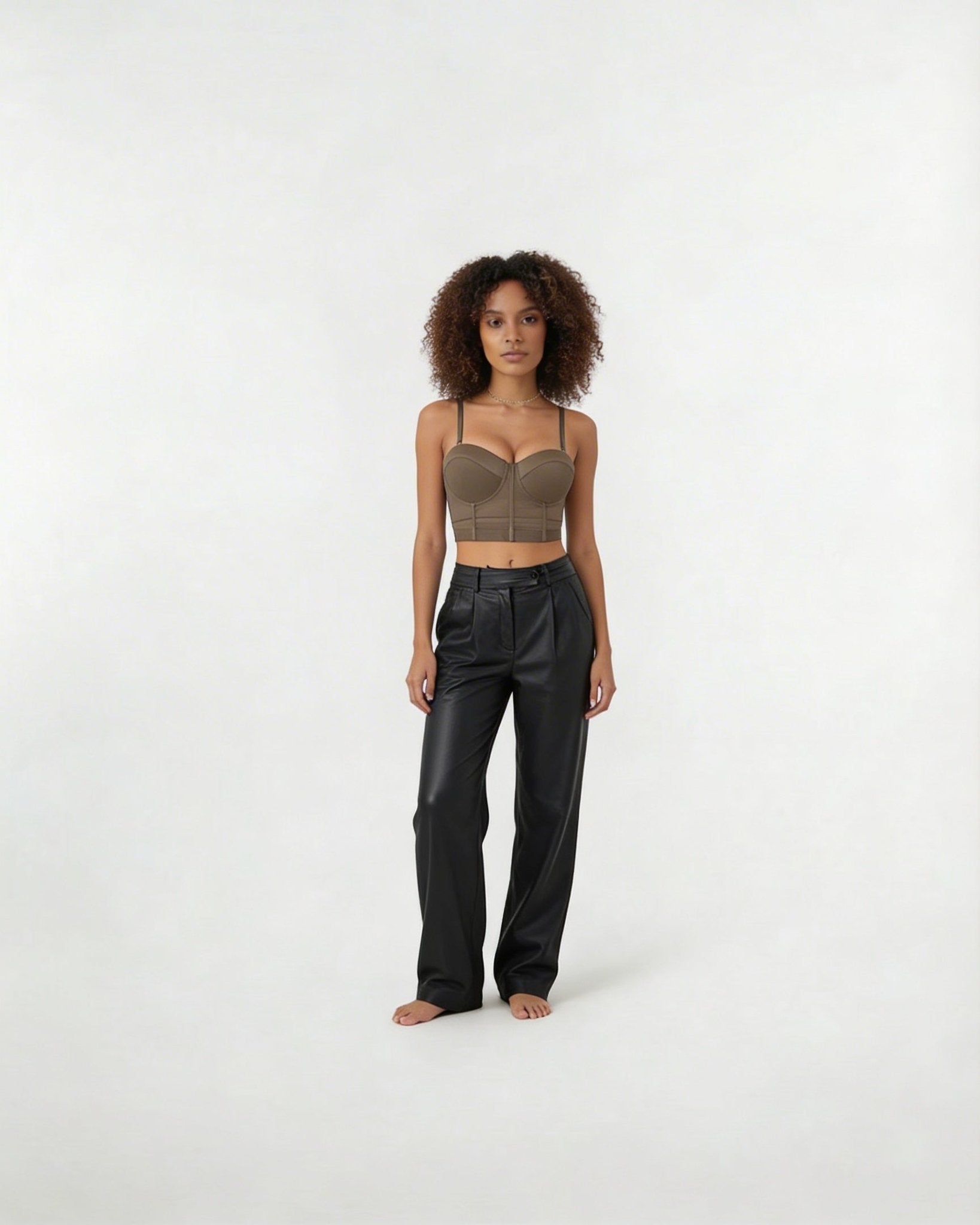 Brown Seamed Underwire Crop Bustier - MARELIA