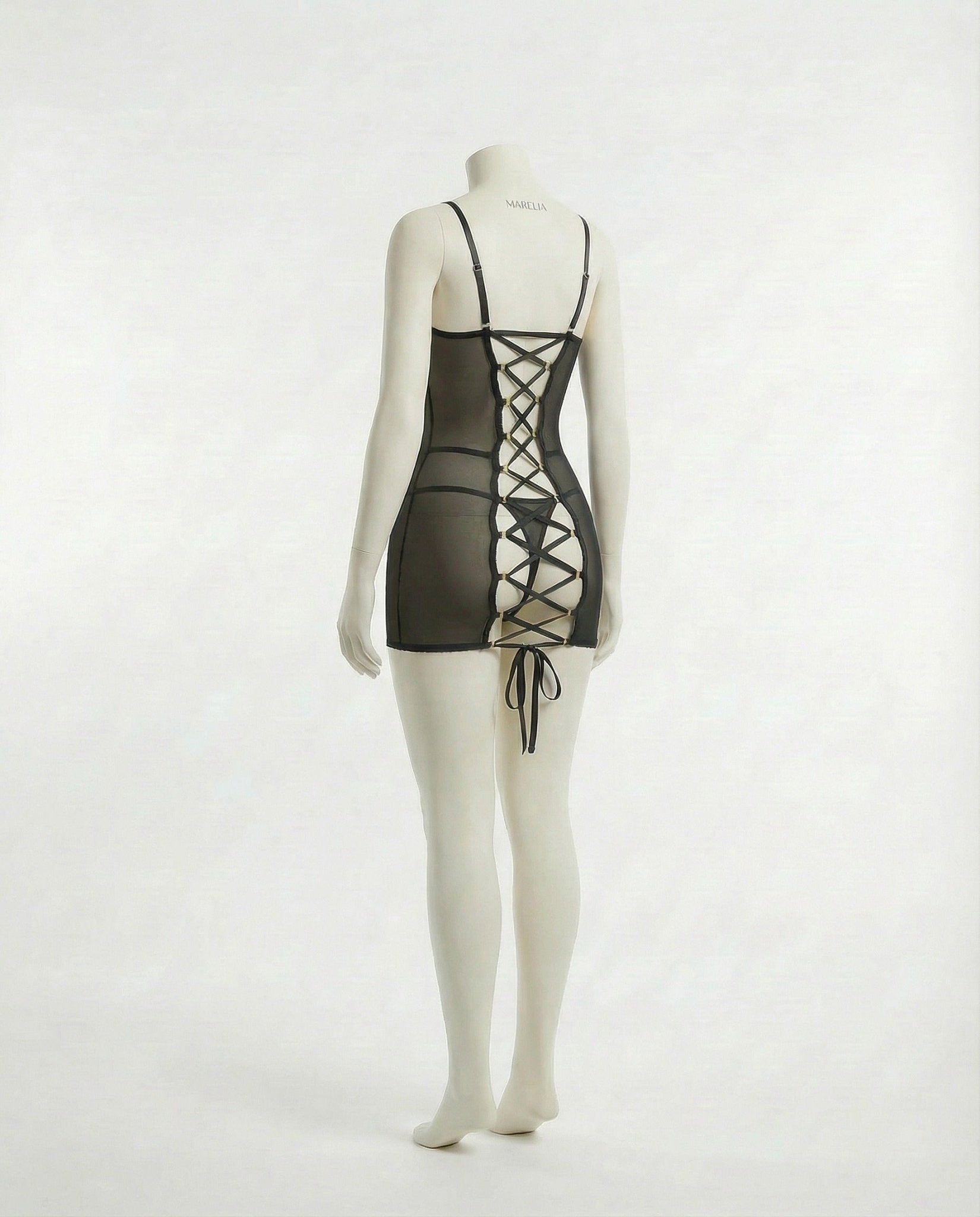 Black see through mesh chemise with thong