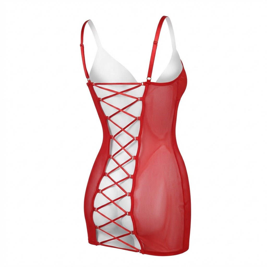 Red see through mesh chemise with thong