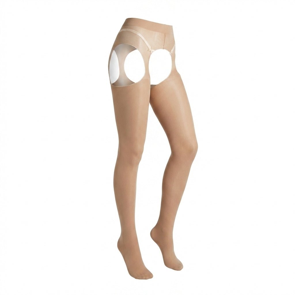Nude Sheer Crotchless Suspender Tights - MARELIA
