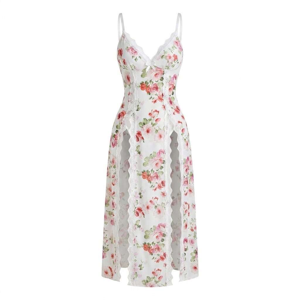 White floral Sheer Floral Lace Chemise - MARELIA