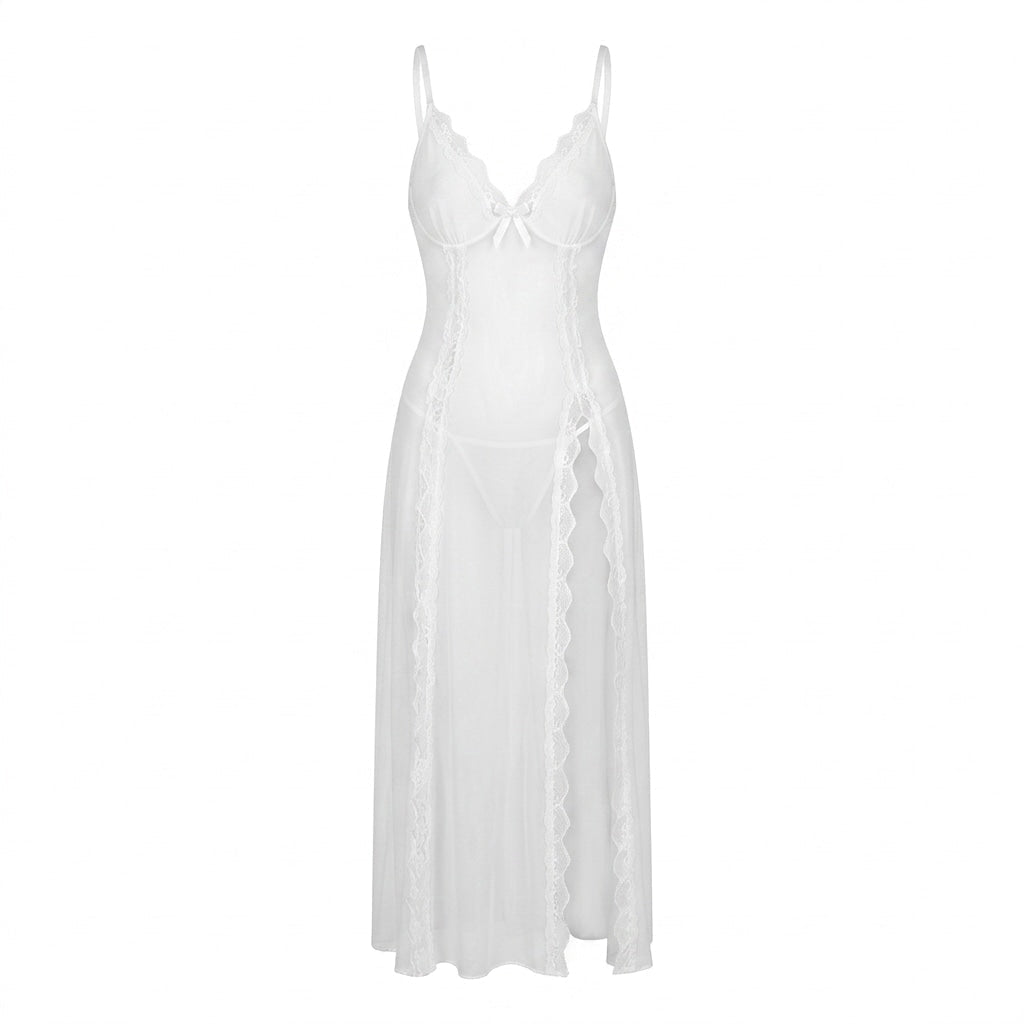 White Sheer Floral Lace Chemise - MARELIA