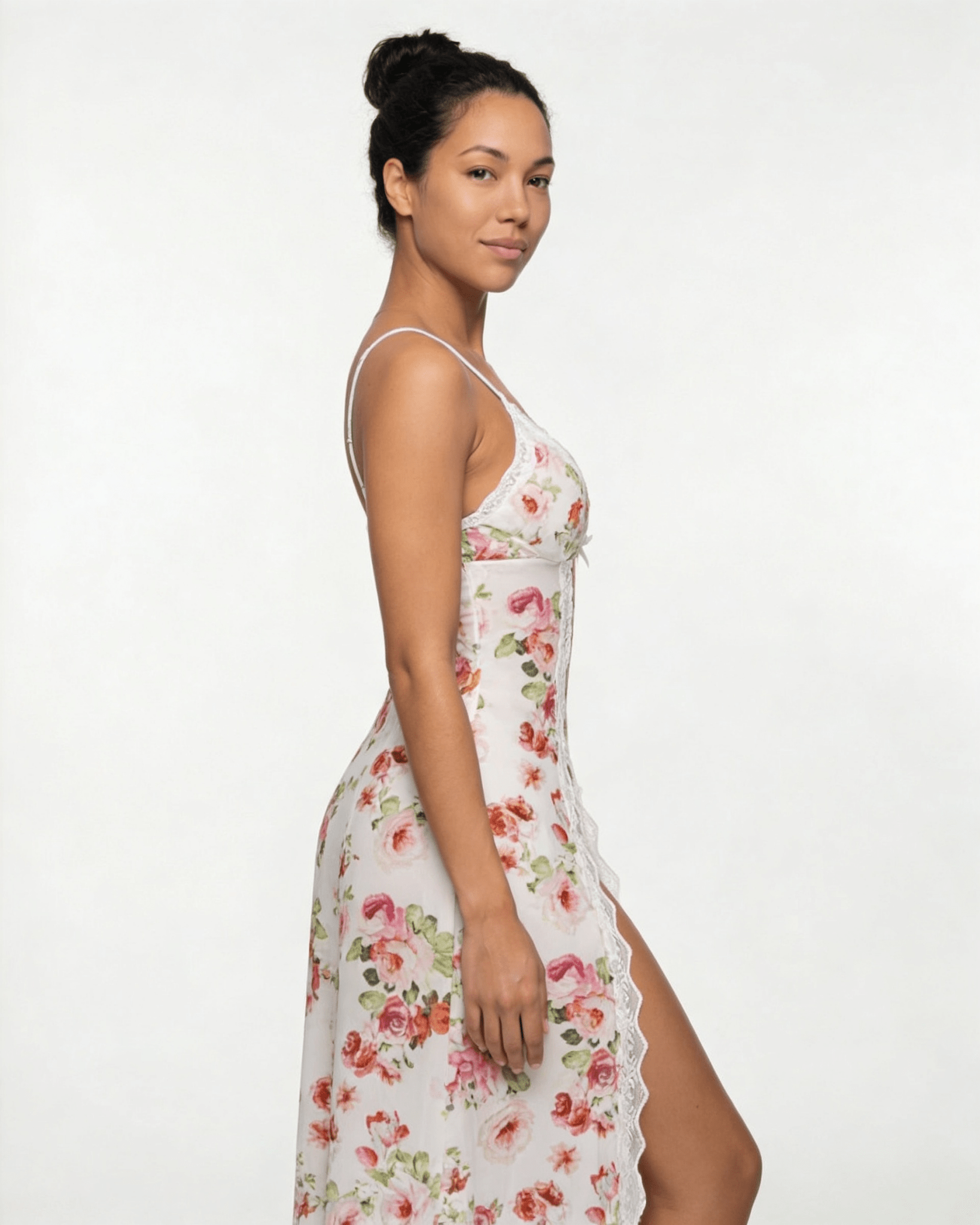 White floral Sheer Floral Lace Chemise - MARELIA
