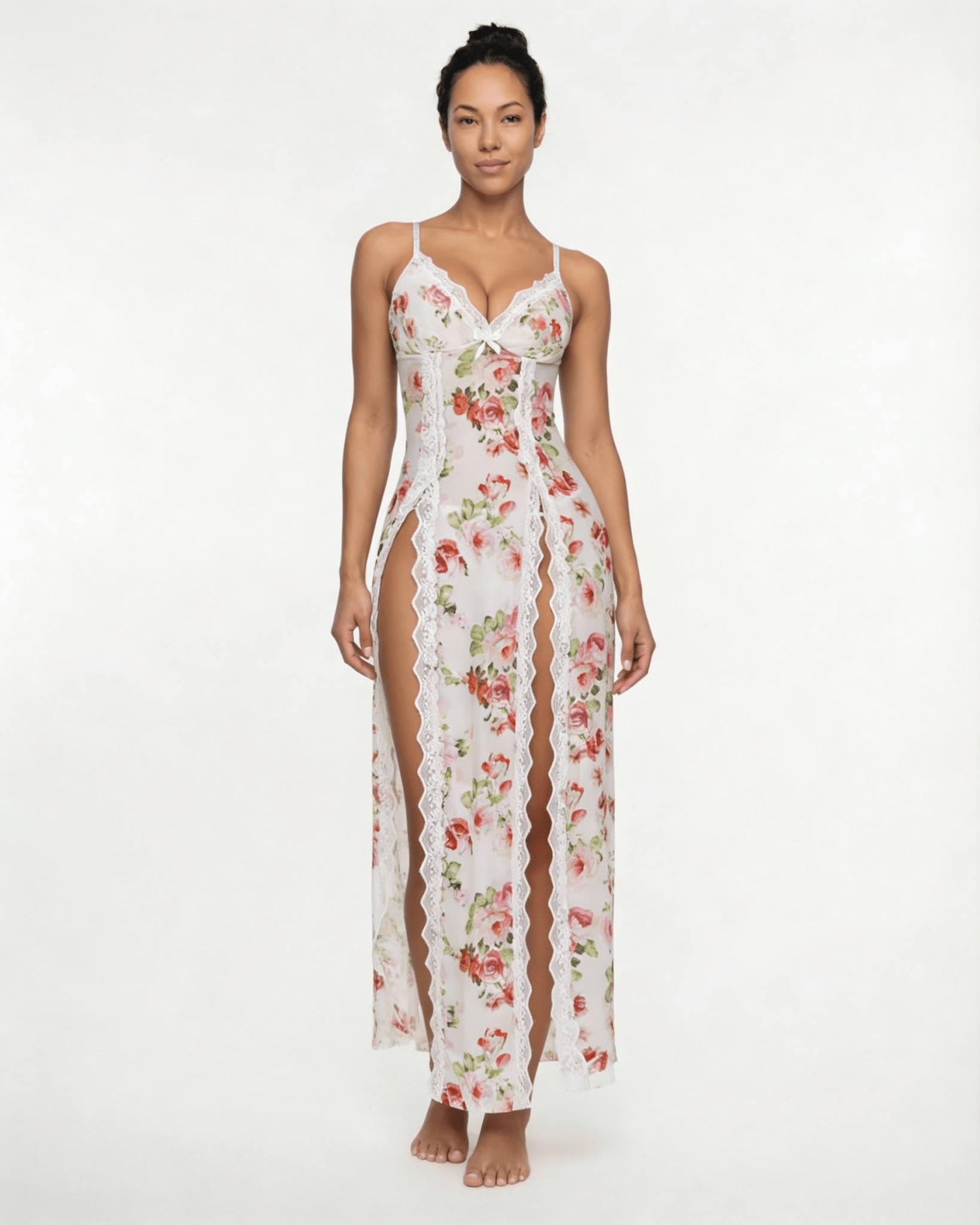 White floral Sheer Floral Lace Chemise - MARELIA