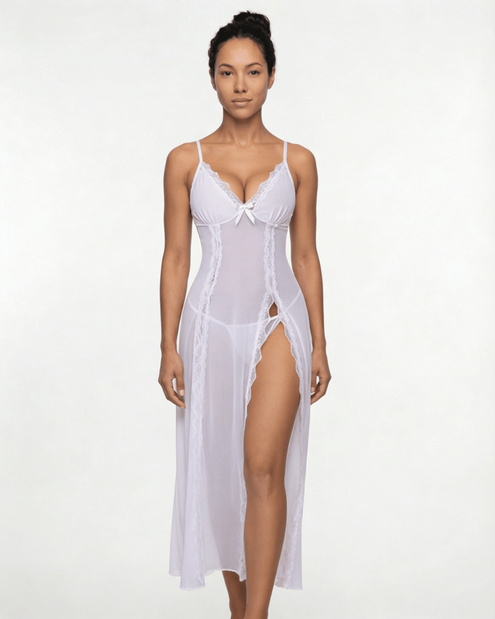White Sheer Floral Lace Chemise - MARELIA