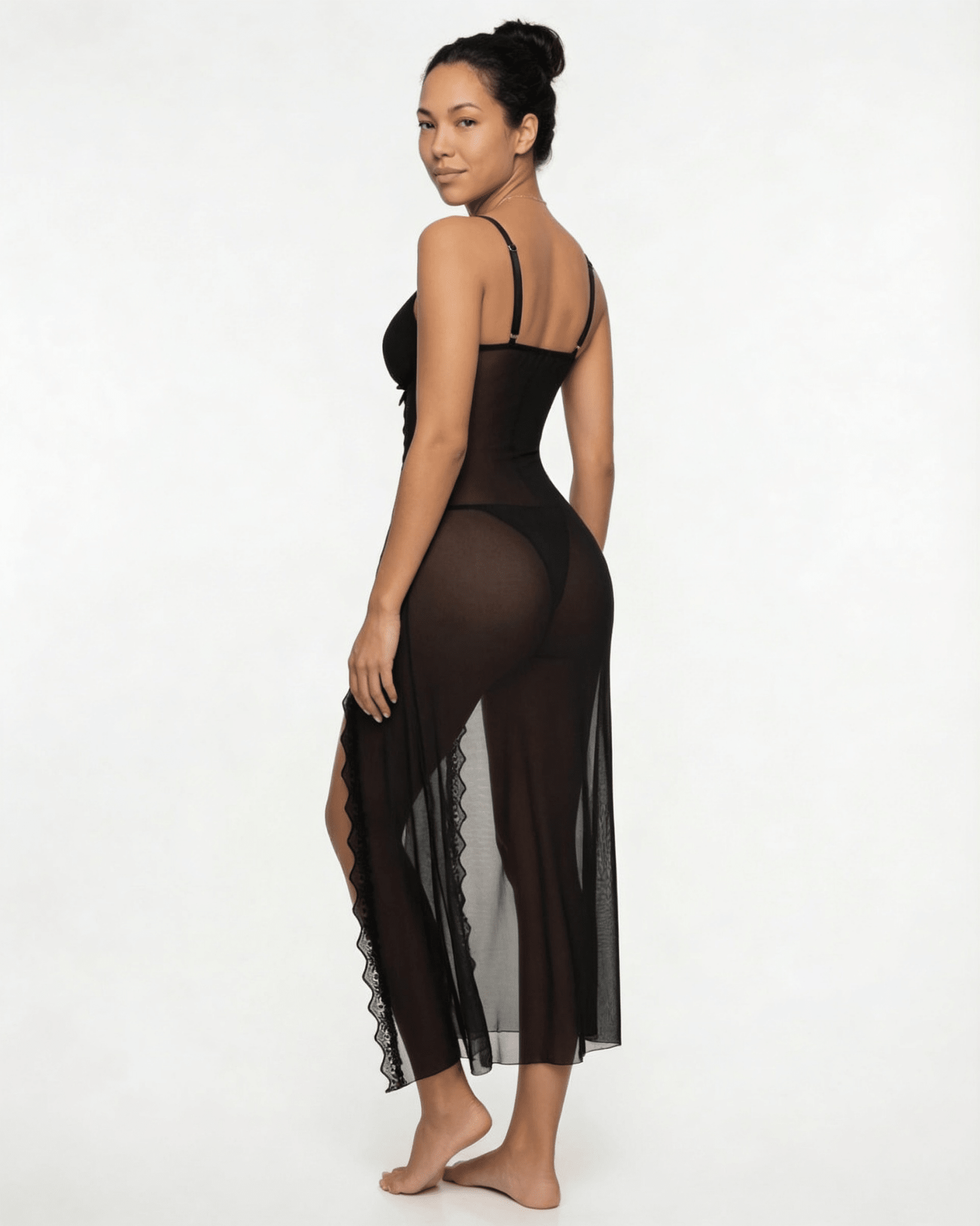 Black Sheer Floral Lace Chemise - MARELIA