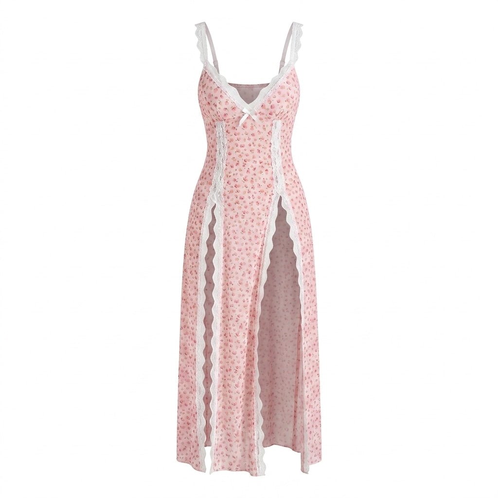 Pink Sheer Floral Lace Chemise - MARELIA