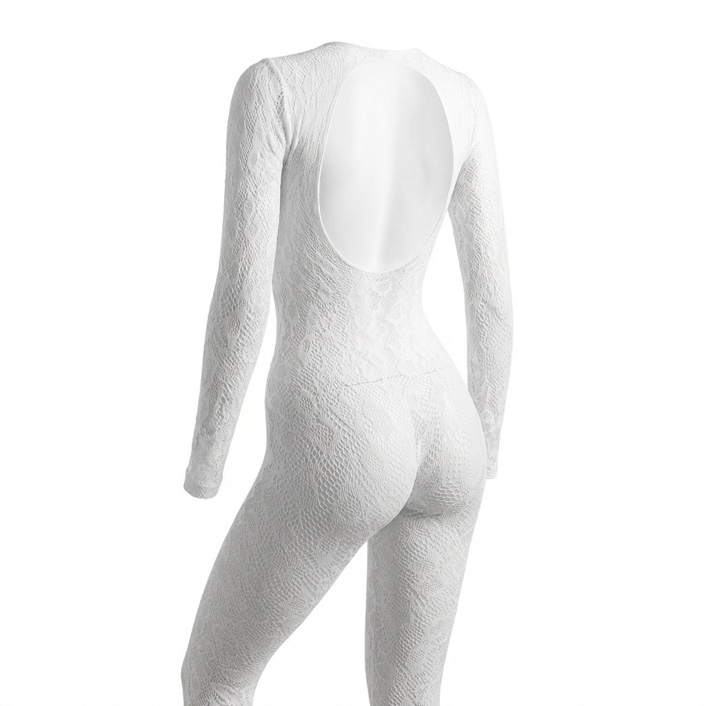 White Sheer Lace Long Sleeve Bodysuit - Marelia