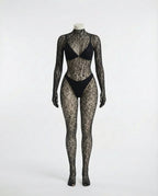 Black Sheer Lace Long Sleeve Bodysuit - Marelia