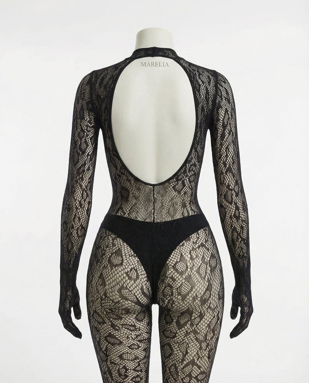 Black Sheer Lace Long Sleeve Bodysuit - Marelia
