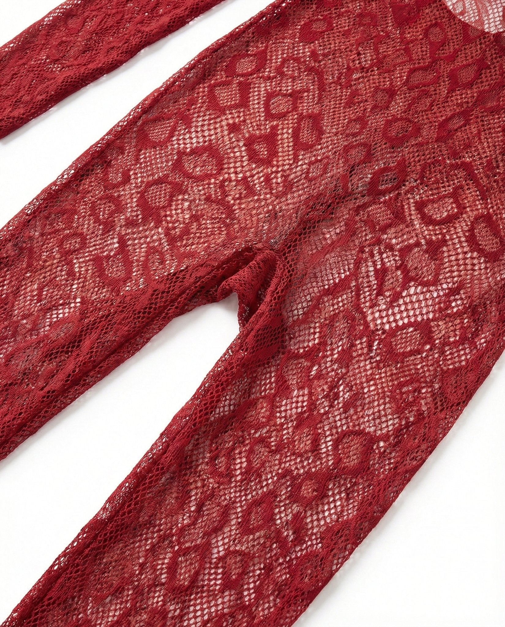 Burgundy Sheer Lace Long Sleeve Bodysuit - Marelia