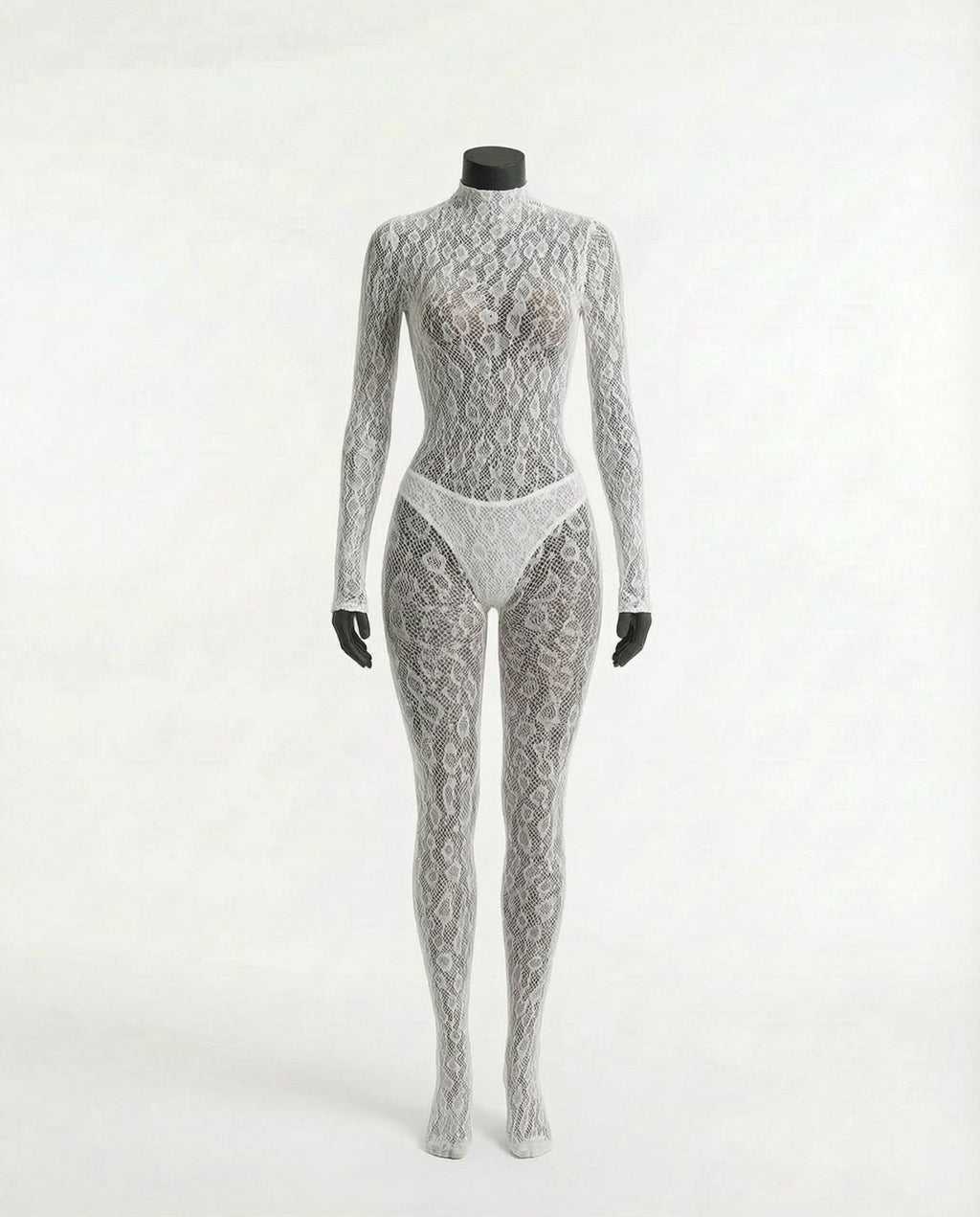 White Sheer Lace Long Sleeve Bodysuit - Marelia