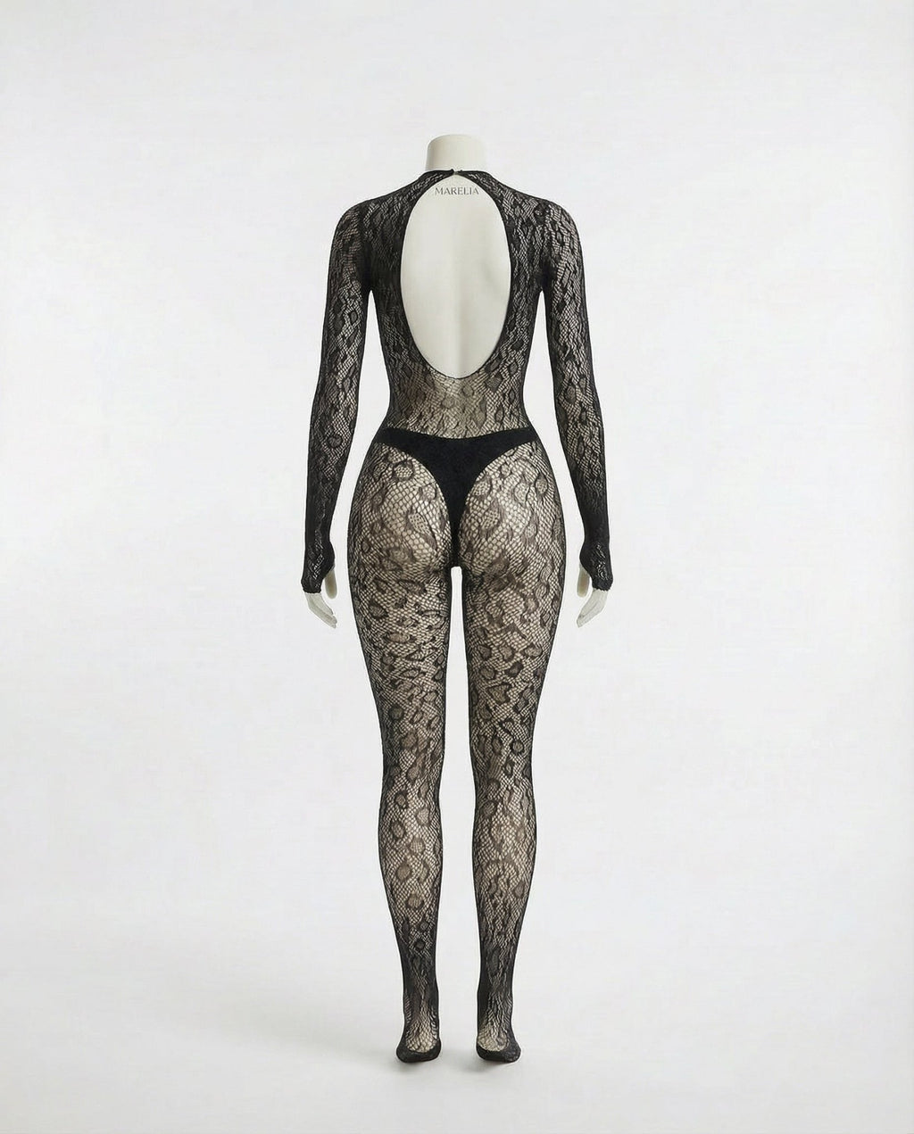Black Sheer Lace Long Sleeve Bodysuit - Marelia