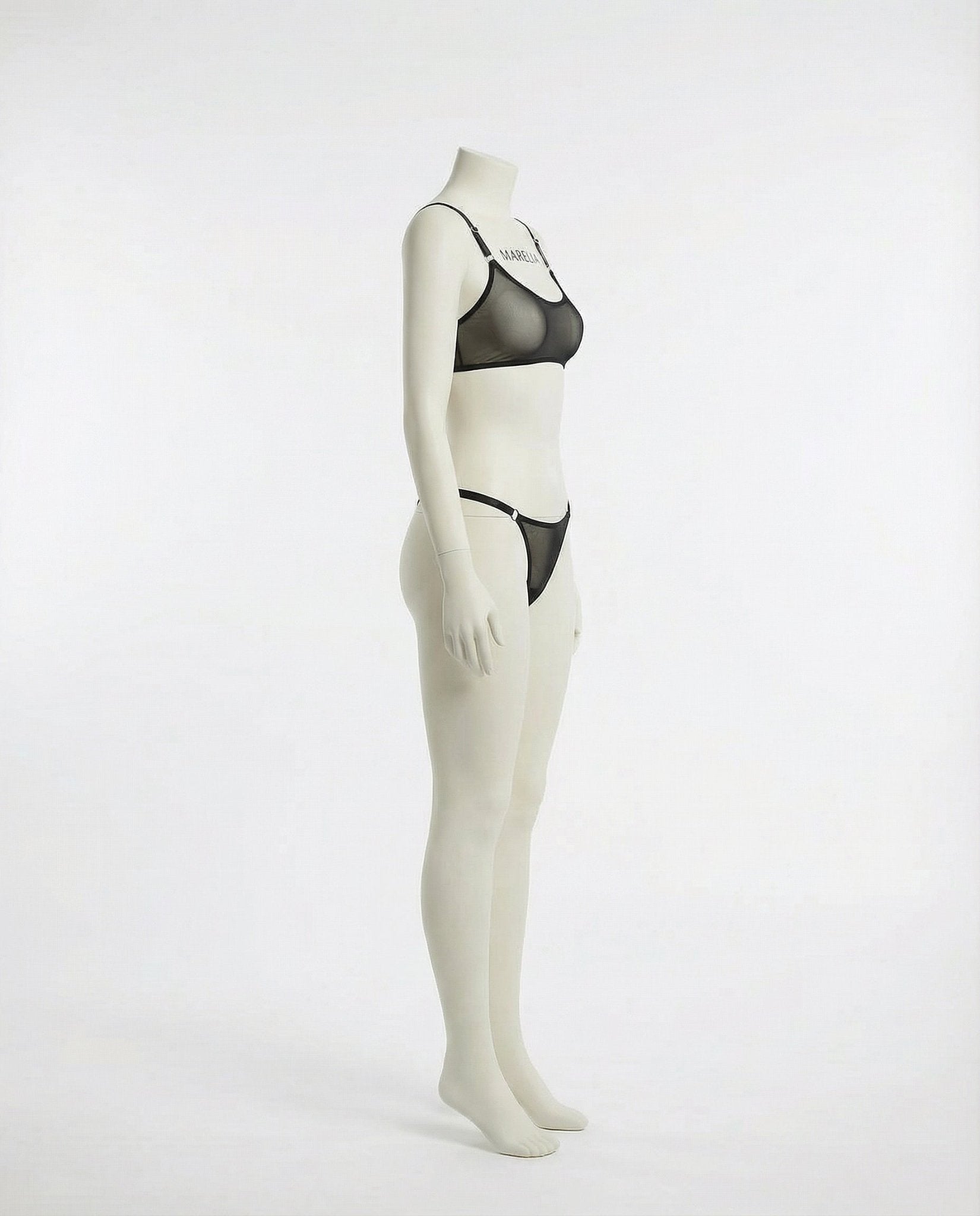 Black Sheer Mesh Bra And Thong Set - Marelia