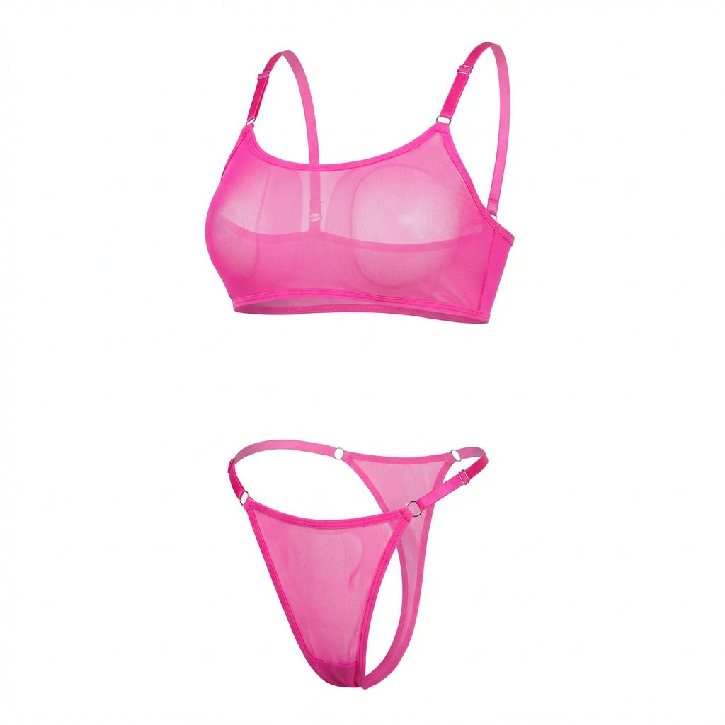 Fuscia Pink Sheer Mesh Bra And Thong Set - Marelia