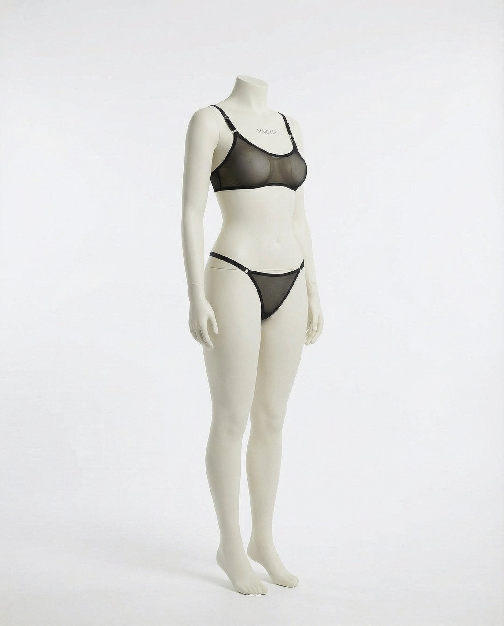 Black Sheer Mesh Bra And Thong Set - Marelia