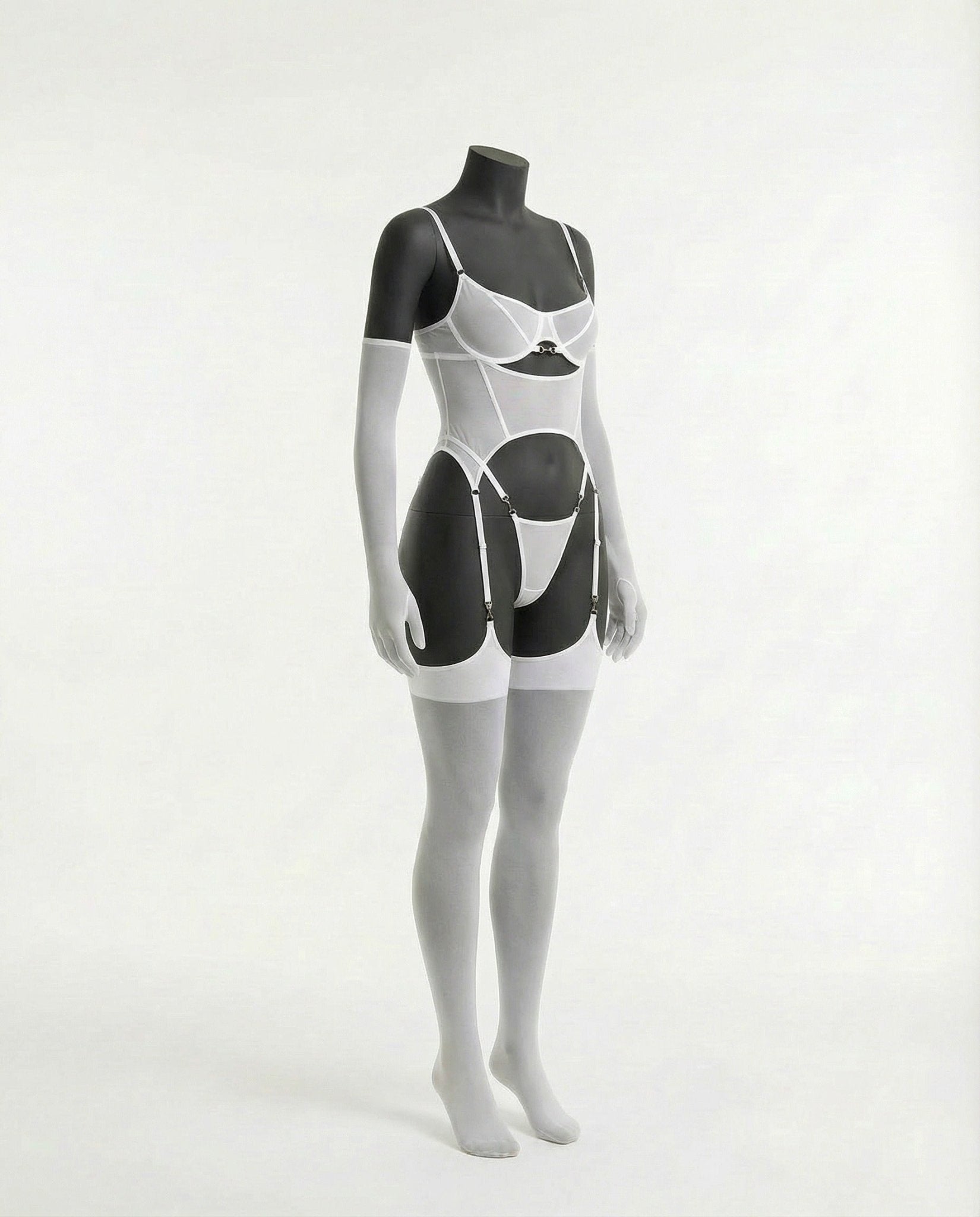 white sheer mesh corset bodysuit product view 2
