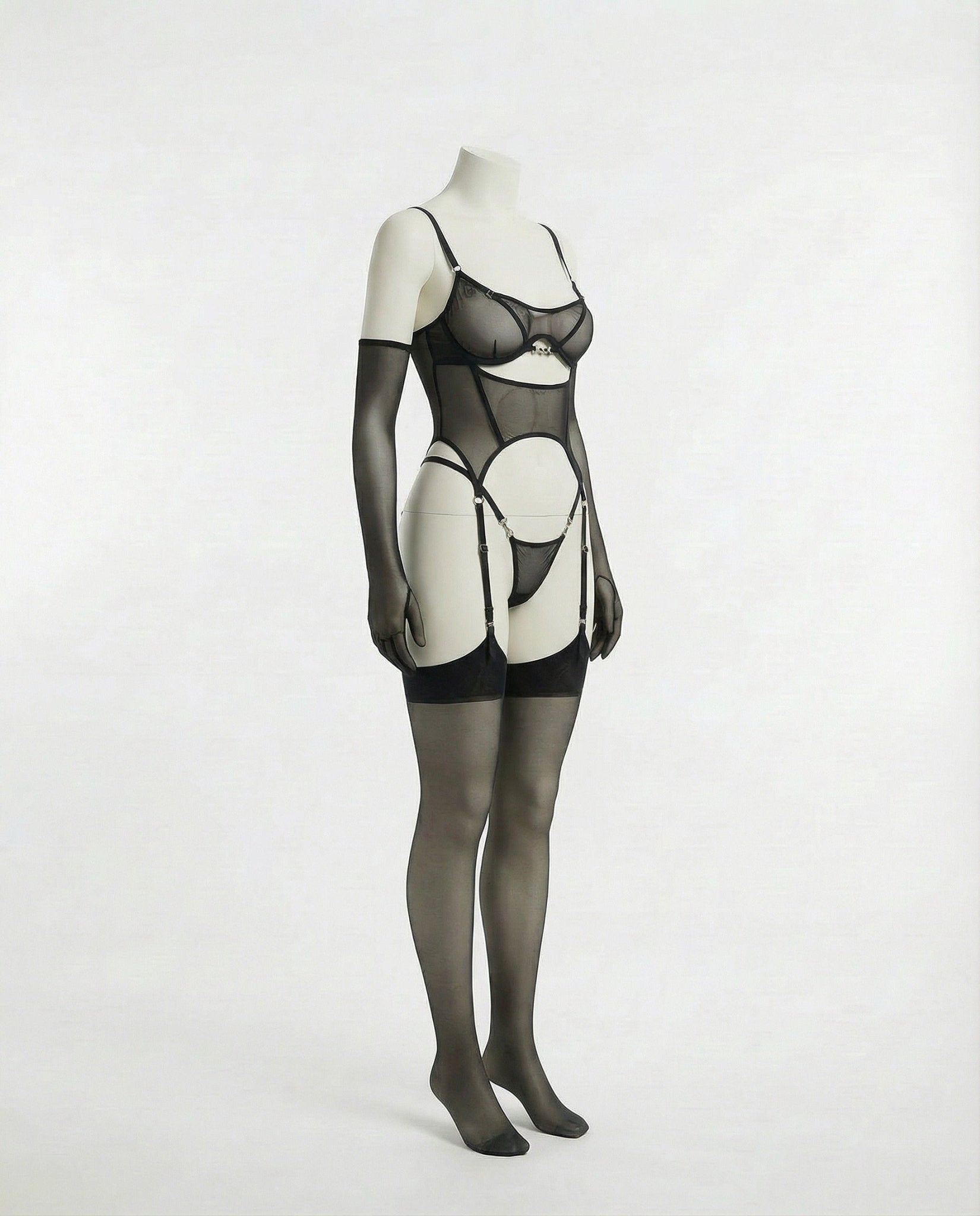 black sheer mesh corset bodysuit product view 4