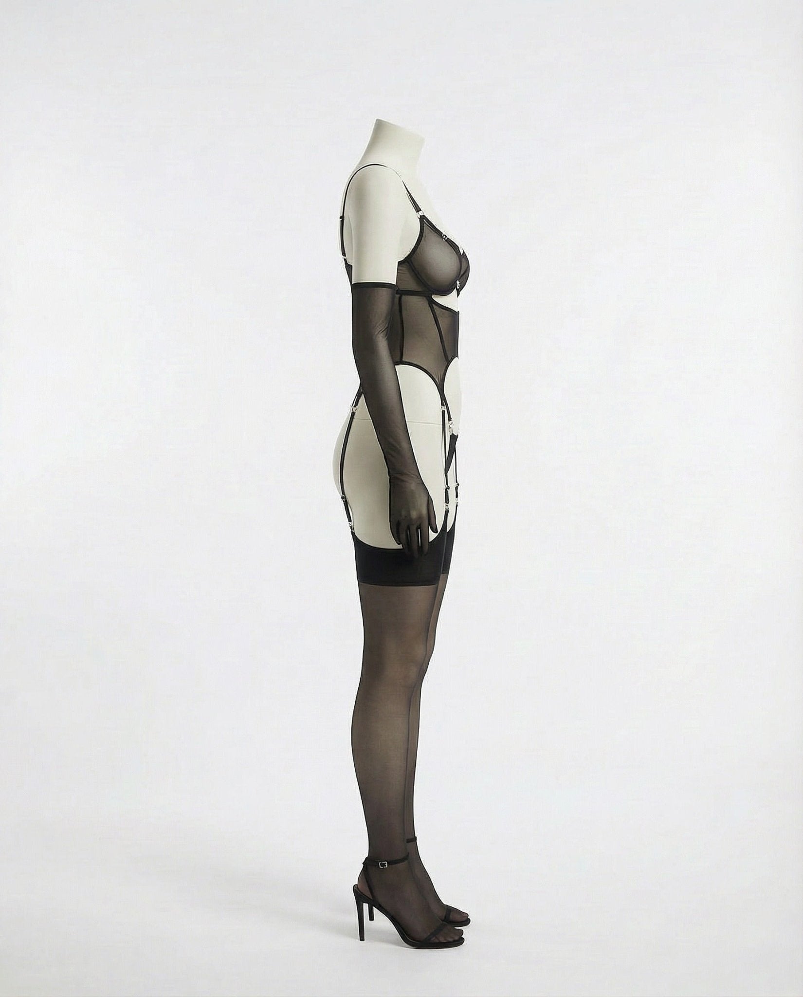 black sheer mesh corset bodysuit product view 5