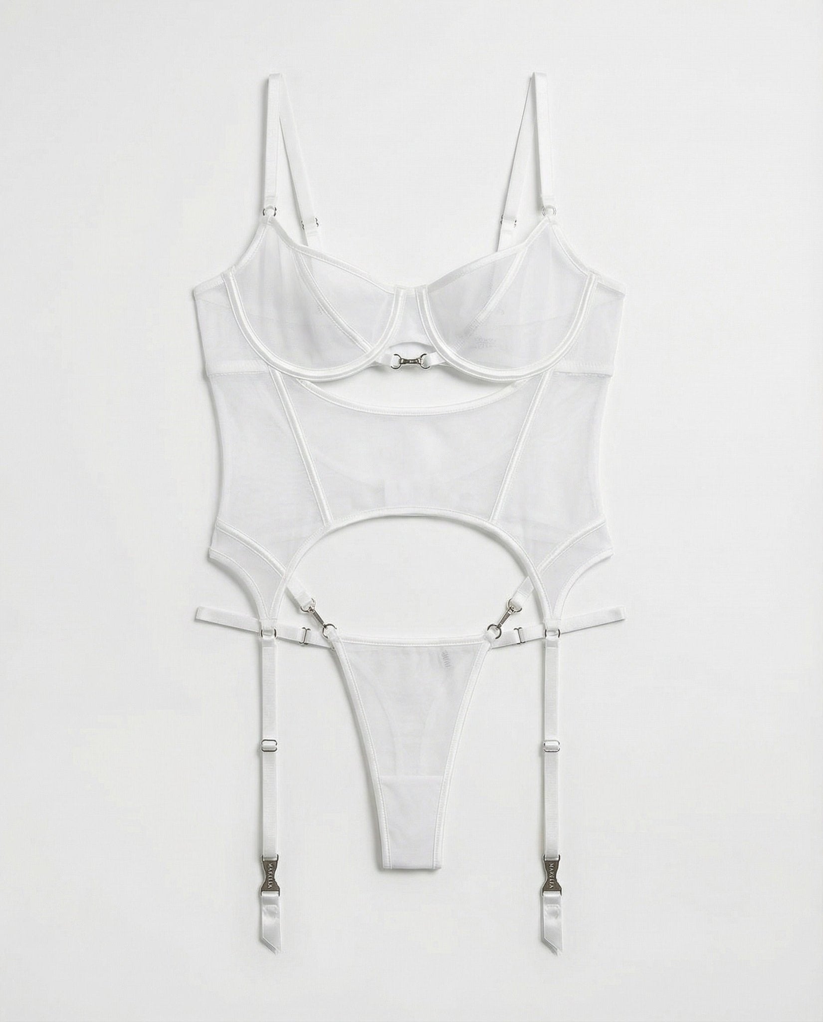 white sheer mesh corset bodysuit detail close-up