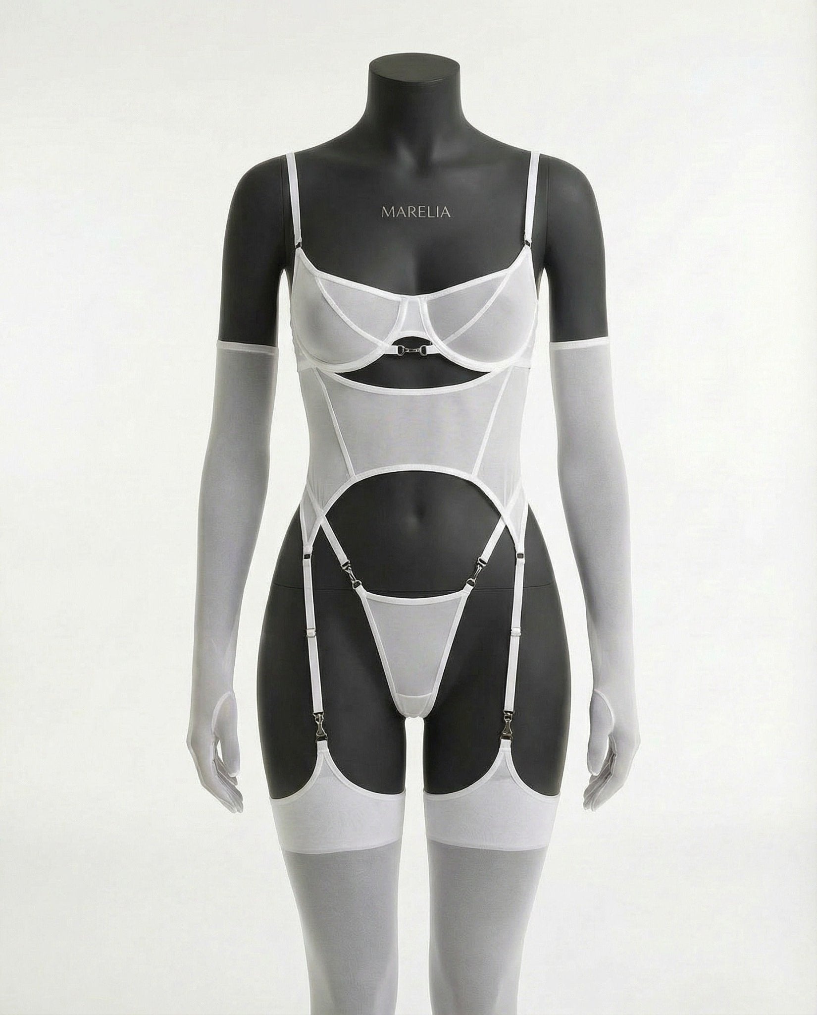 white sheer mesh corset bodysuit product view