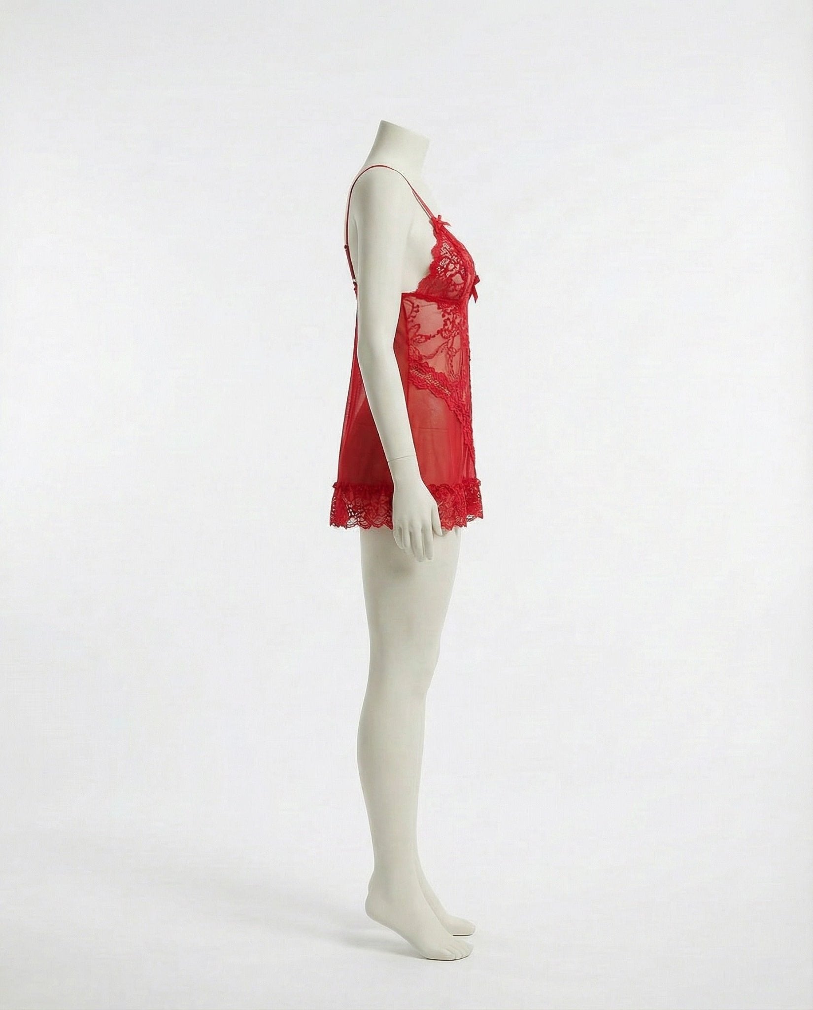 Red Sheer Mesh Lace Chemise With G-String - MARELIA