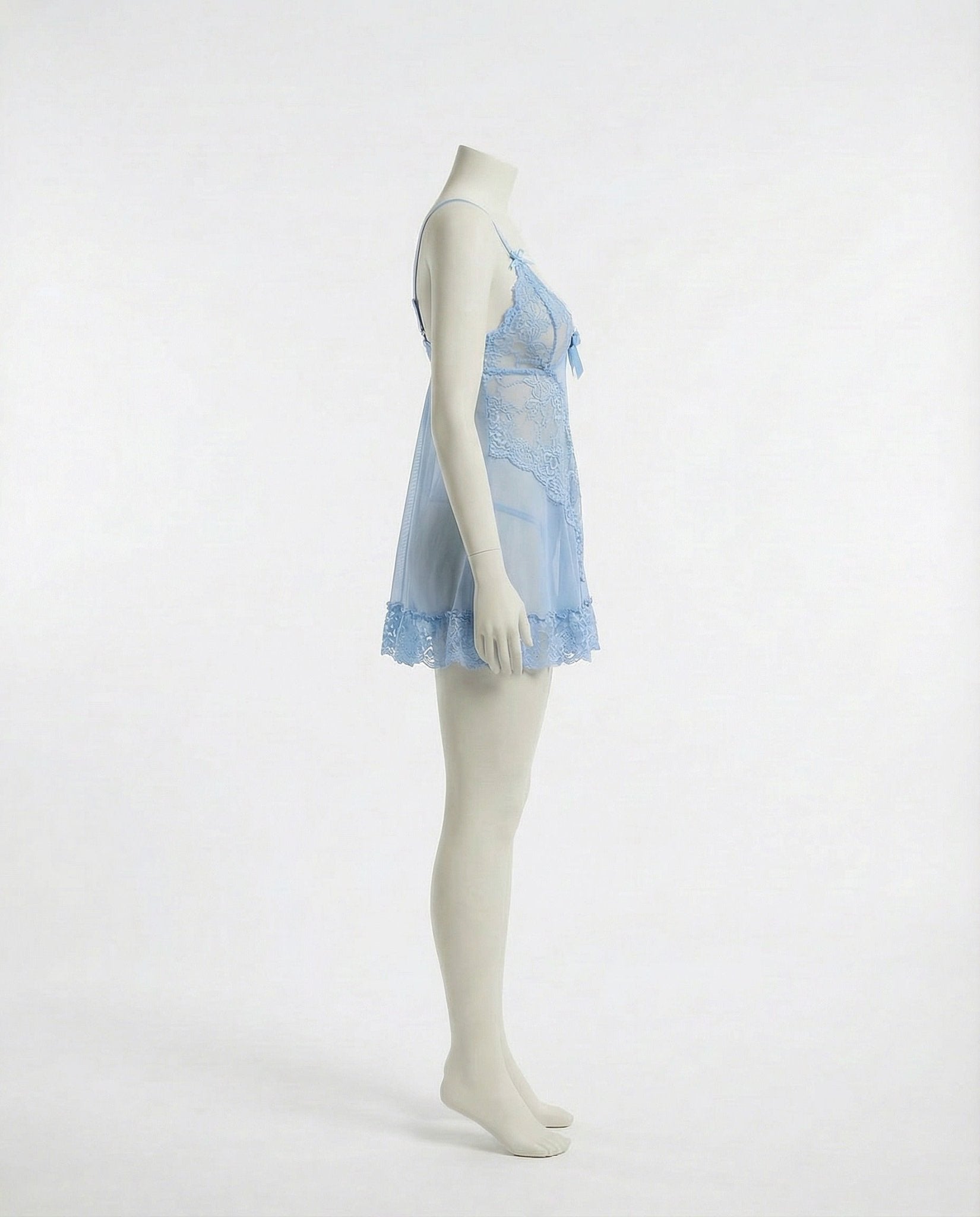 Baby Blue Sheer Mesh Lace Chemise With G-String - MARELIA